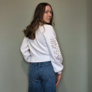 Vici White Floral Cutout Sweater M Romantic Soft